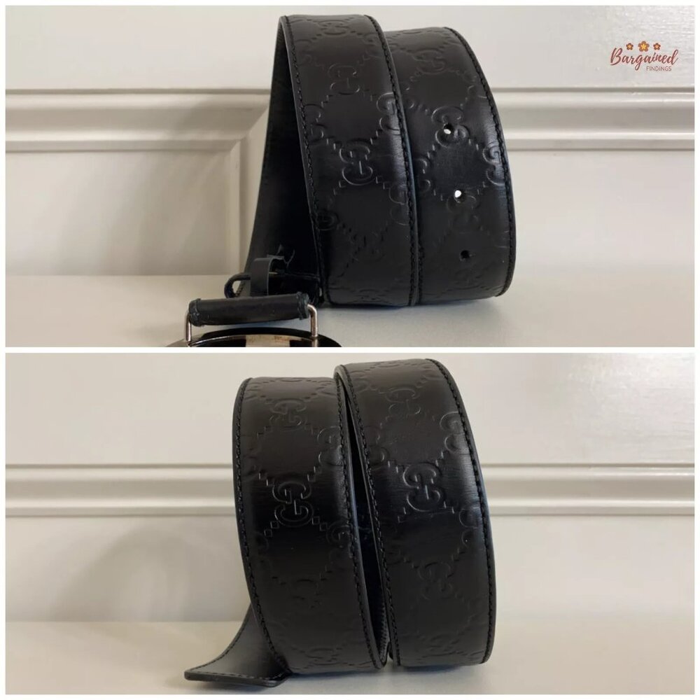 Authentic Gucci Black Monogram Guccissima Leather Silver Buckle Belt 85/34 - Picture 8 of 13